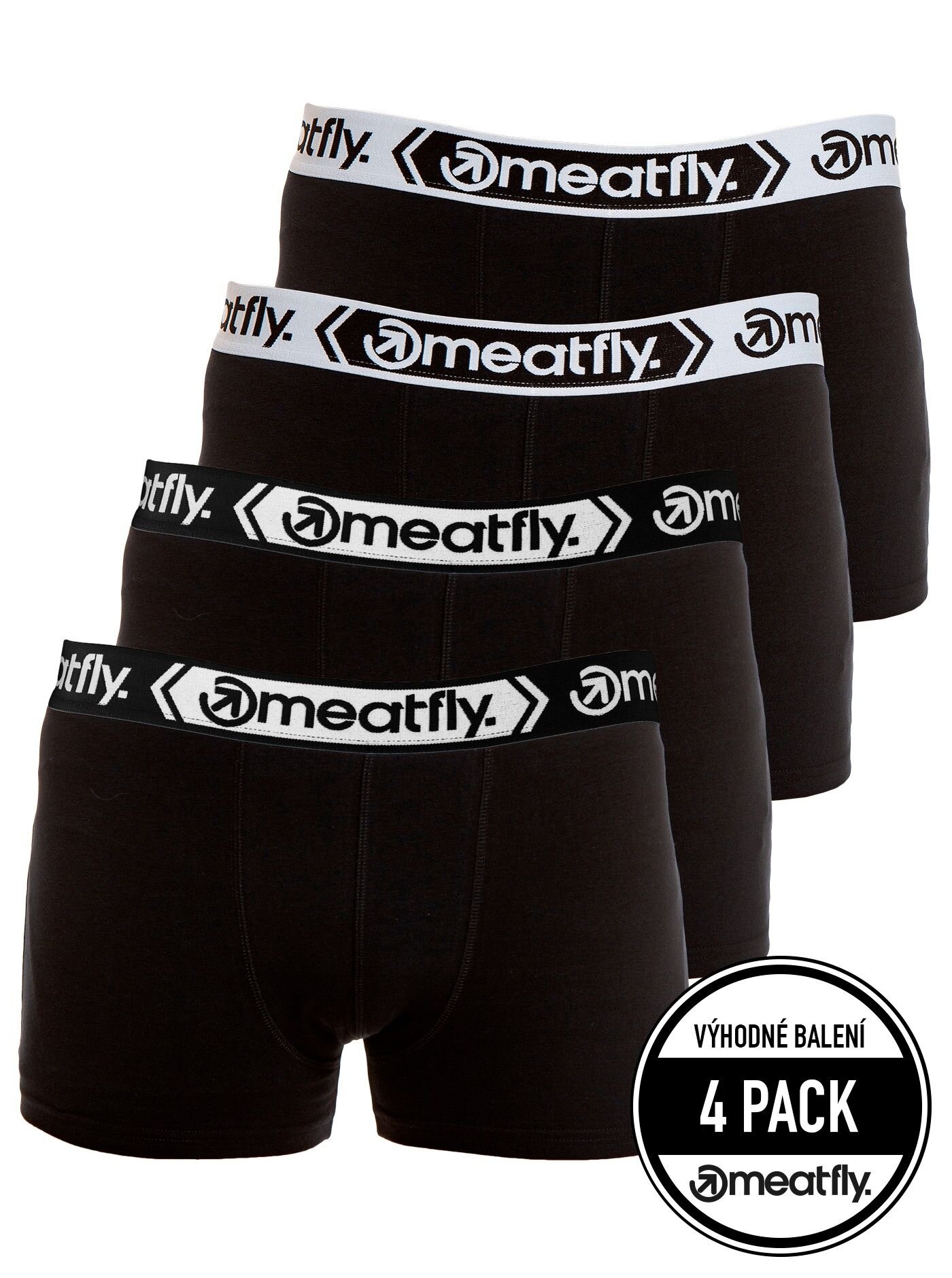 Meatfly pánské boxerky Balboa Boxershorts Four Pack Black/Black | Černá | Velikost S