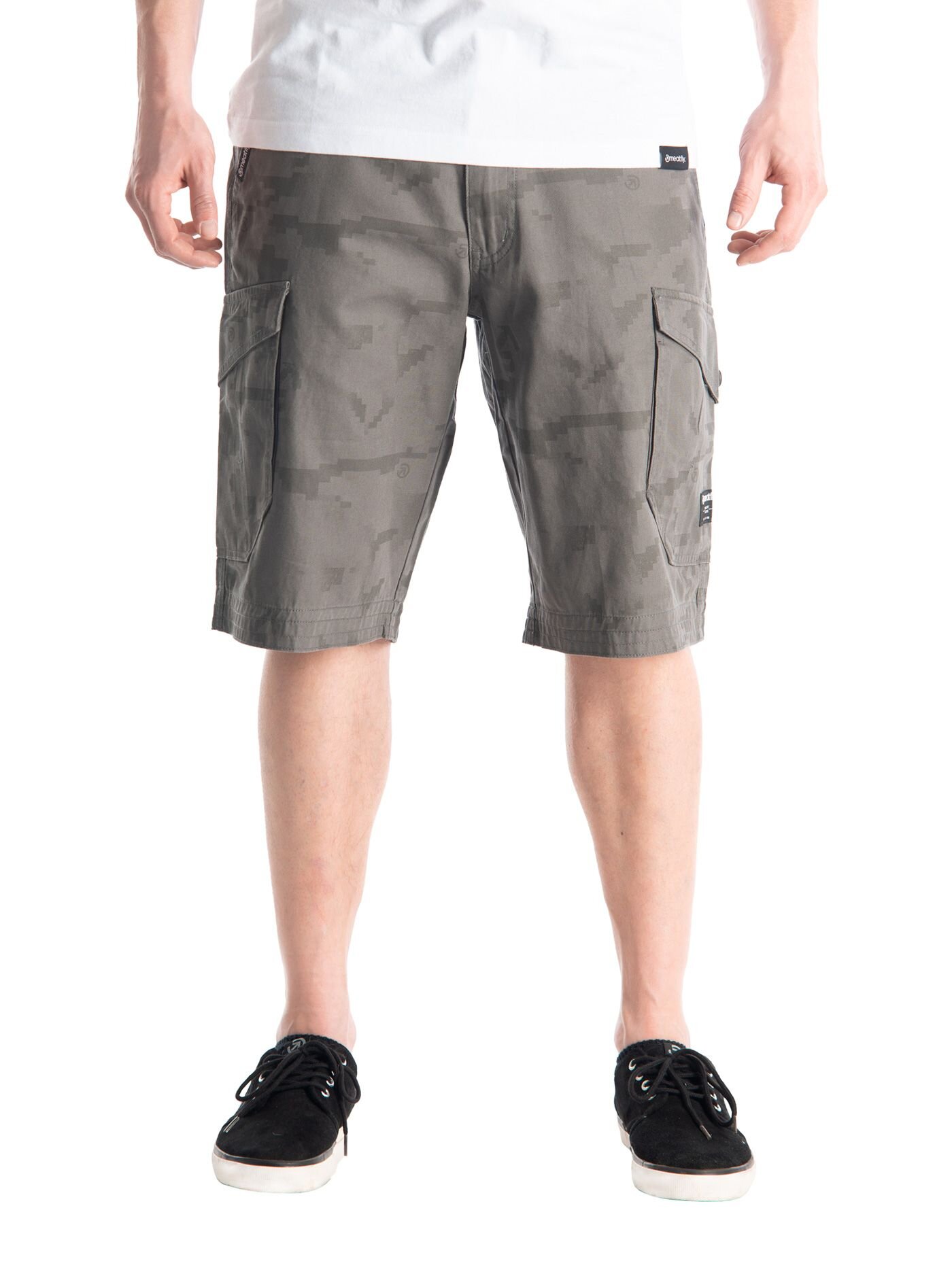 Meatfly pánské kraťasy Icon Infinity Camo Grey | Šedá | Velikost 32 | 100% bavlna