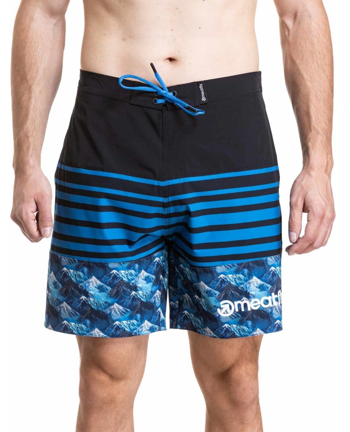 Meatfly pánské plavky Ernie Boardshorts 19" Blue Mountains / Stripes / Black | Modrá | Velikost S