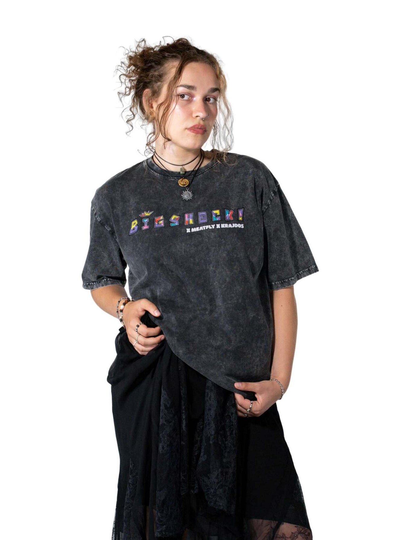 Meatfly unisex tričko Big Shock Krajdos Black Acid Wash | Černá | Velikost S/M | 100% bavlna