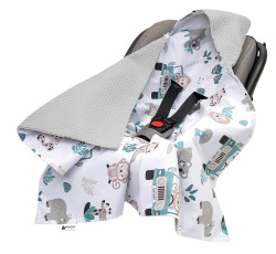 Medi Partners Baby carrier wrap – blanket with hood 85x85 cm – Waffle – Mint Zoo + gray Waffle