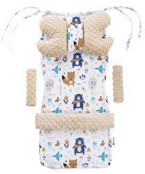 Medi Partners Stroller insert in a 4-piece set - Boho animals + beige minky