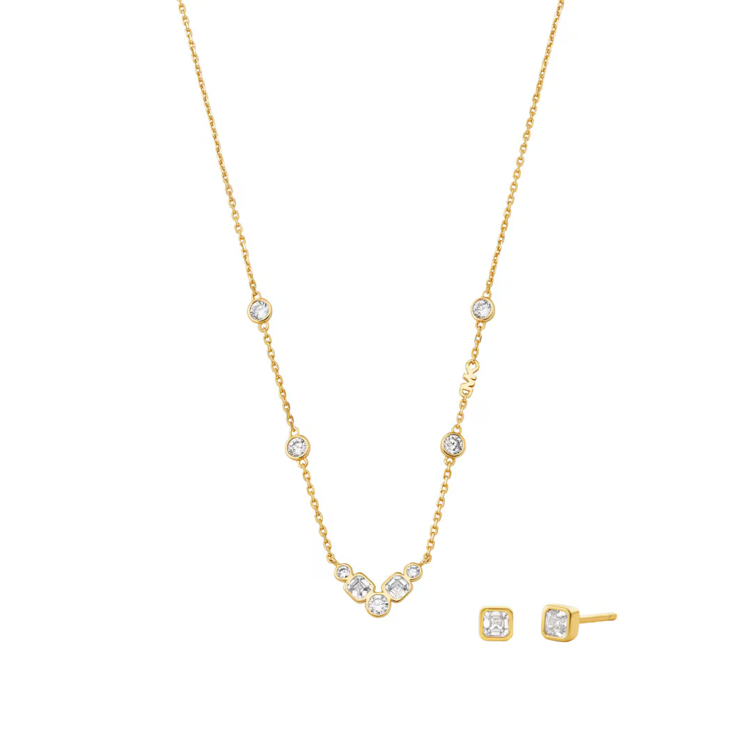 Michael Kors Pozlacená souprava šperků Premium MKC1774SET (náhrdelník, náušnice)