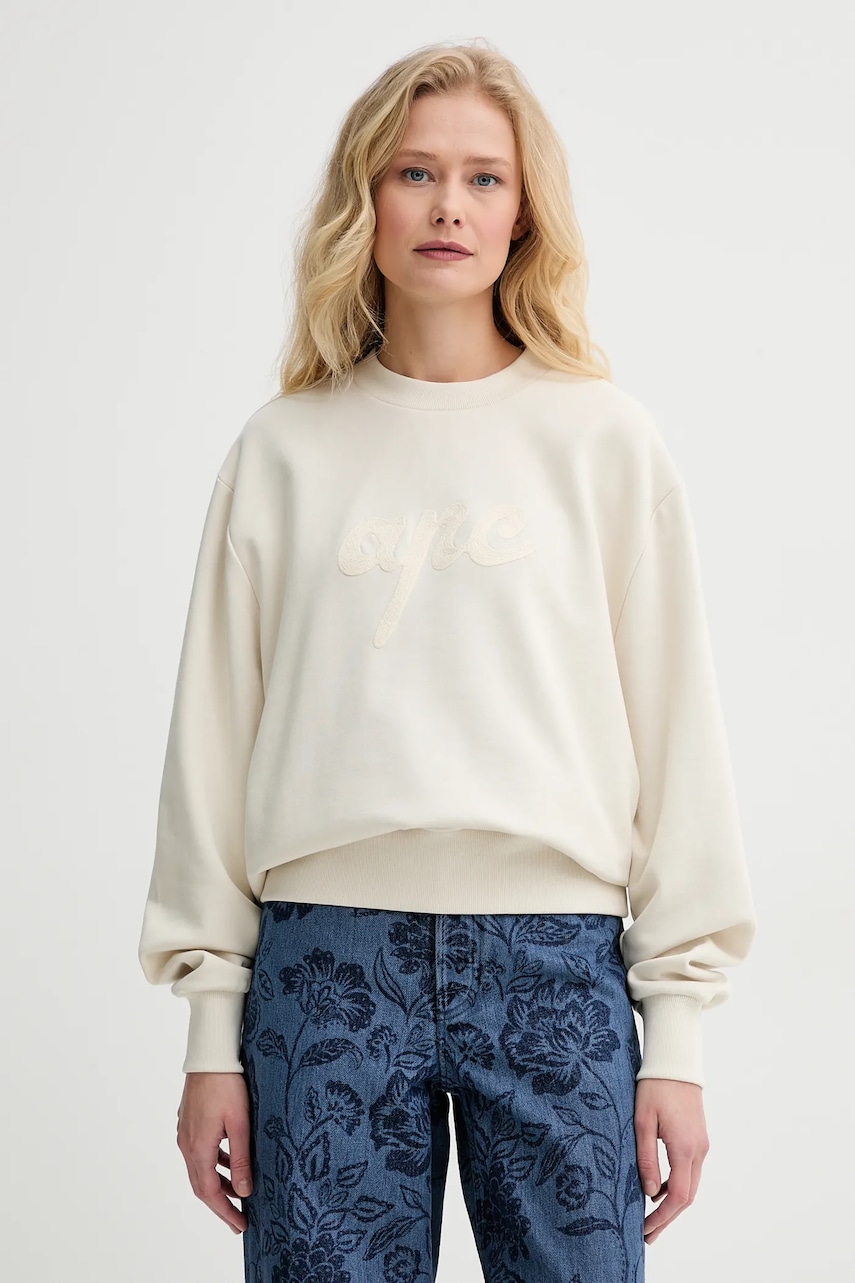 Mikina A.P.C. sweat ethan - GOTS dámská, béžová barva, hladká, COHGT.M27975