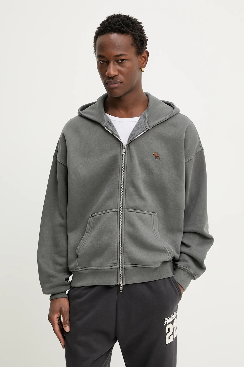 Mikina Abercrombie & Fitch pánská, šedá barva, s kapucí, hladká, KI122-5660-136