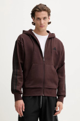 Mikina adidas 3S pánská, hnědá barva, s kapucí, hladká, JX0697