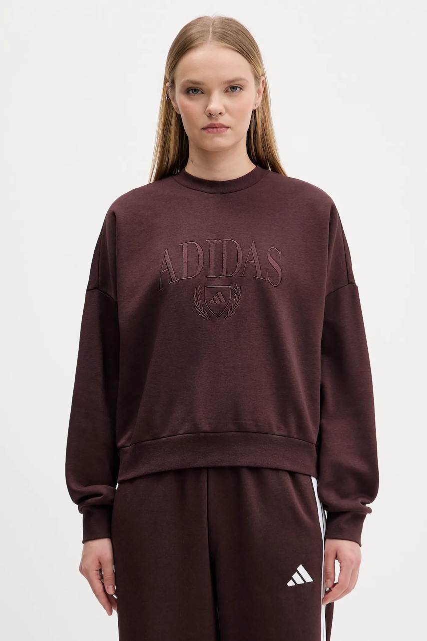 Mikina adidas Cozy dámská, hnědá barva, s aplikací, JM1794