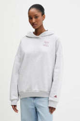 Mikina adidas dámská, šedá barva, s kapucí, s potiskem, KT0882