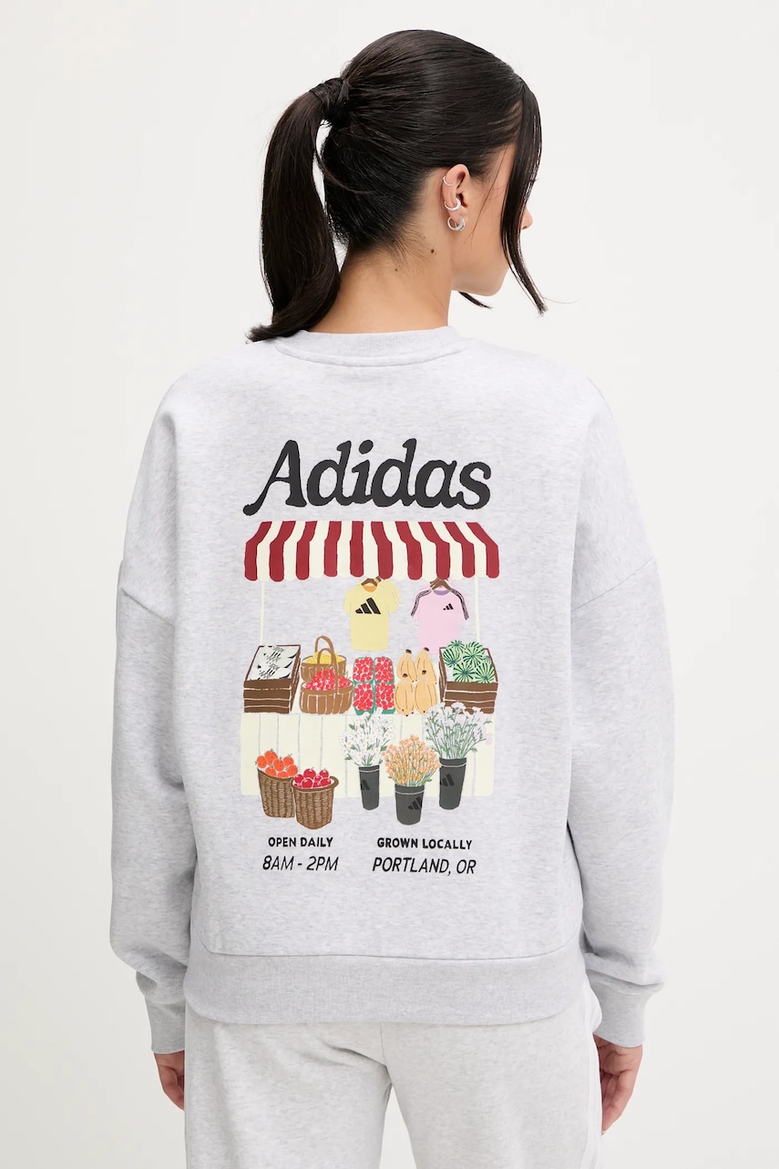 Mikina adidas dámská, šedá barva, s potiskem, JM4210