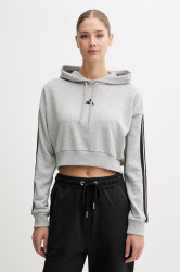 Mikina adidas Essentials dámská, šedá barva, s kapucí, melanžová, JE0019
