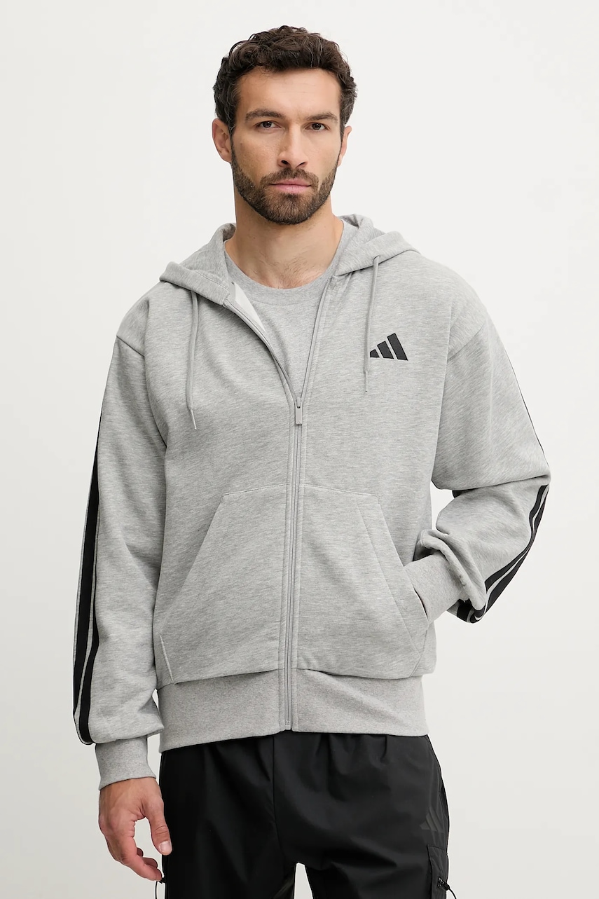 Mikina adidas Essentials pánská, šedá barva, s kapucí, s aplikací, JD1865