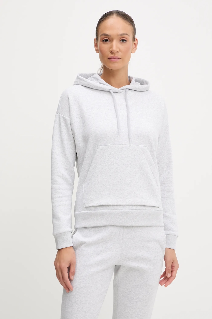 Mikina adidas Essentials Small Logo Feel Cozy Hoodie dámská, šedá barva, s kapucí, melanžová, JN1853