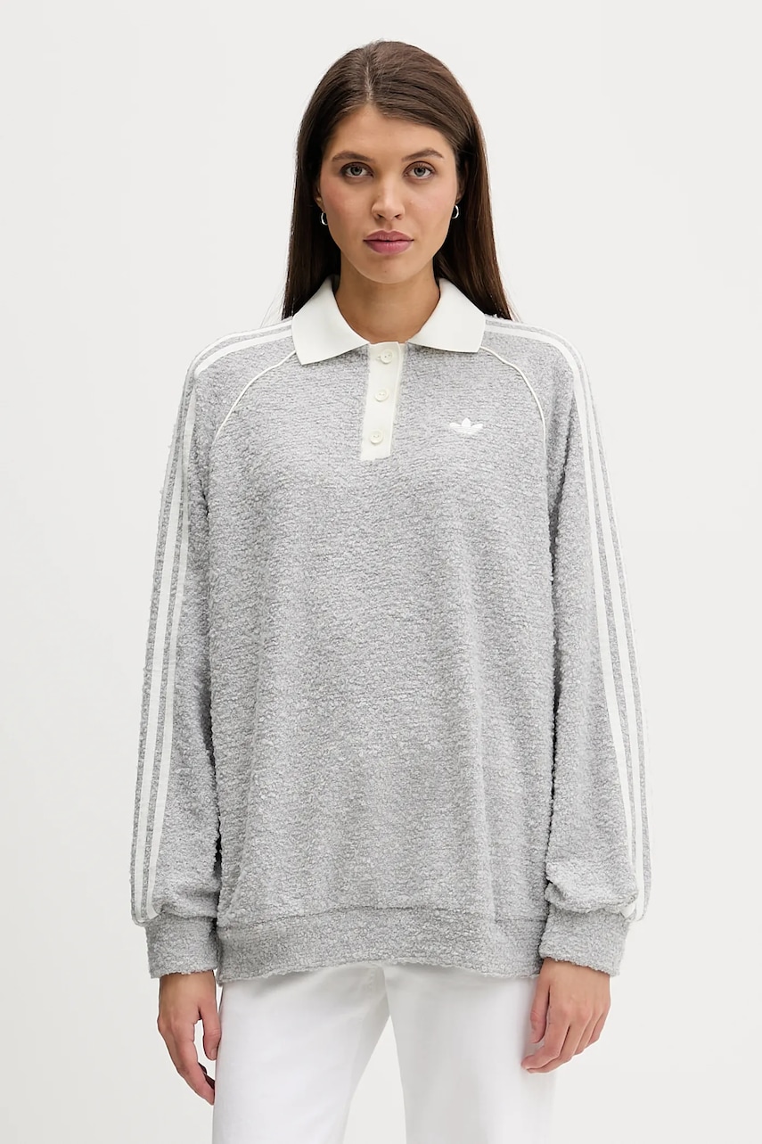 Mikina adidas Originals dámská, šedá barva, s aplikací, KS7791