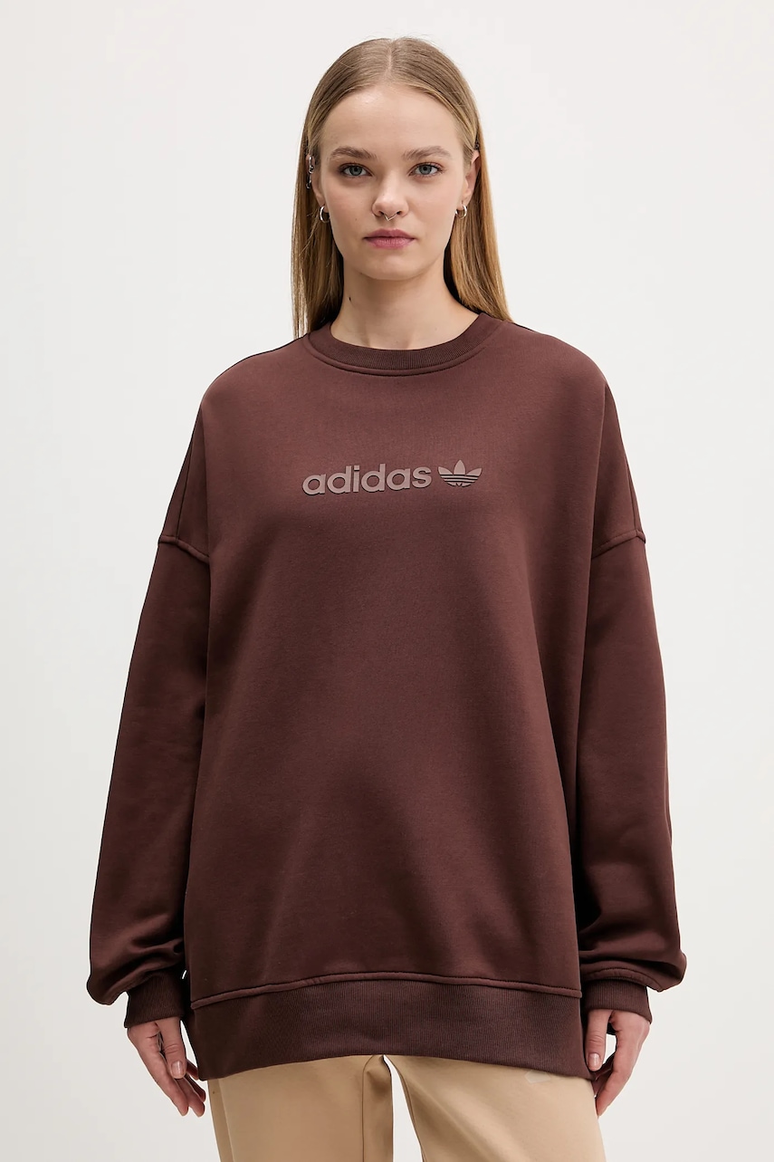 Mikina adidas Originals Essentials dámská, hnědá barva, s aplikací, JW1018