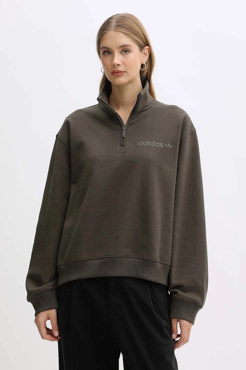 Mikina adidas Originals Essentials dámská, zelená barva, hladká, JW1025