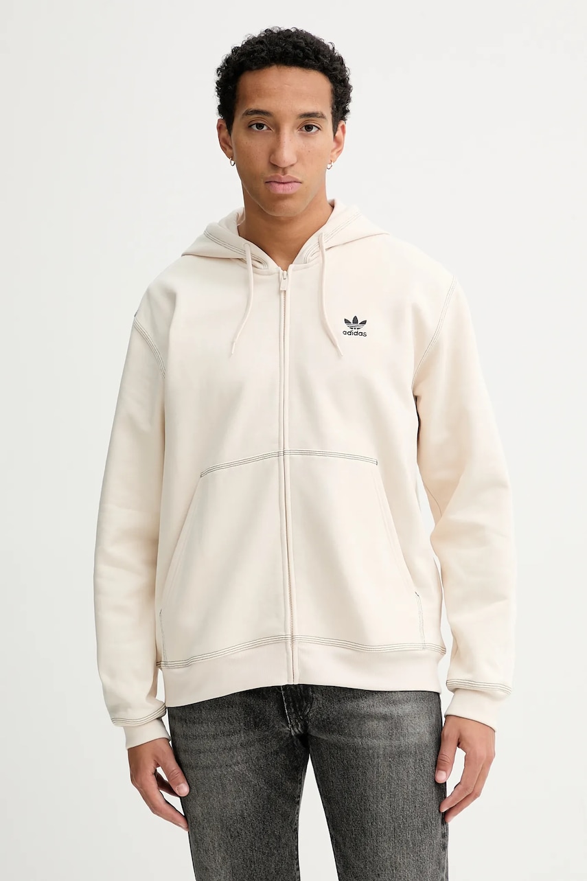 Mikina adidas Originals Essentials pánská, béžová barva, s kapucí, hladká, JW0968