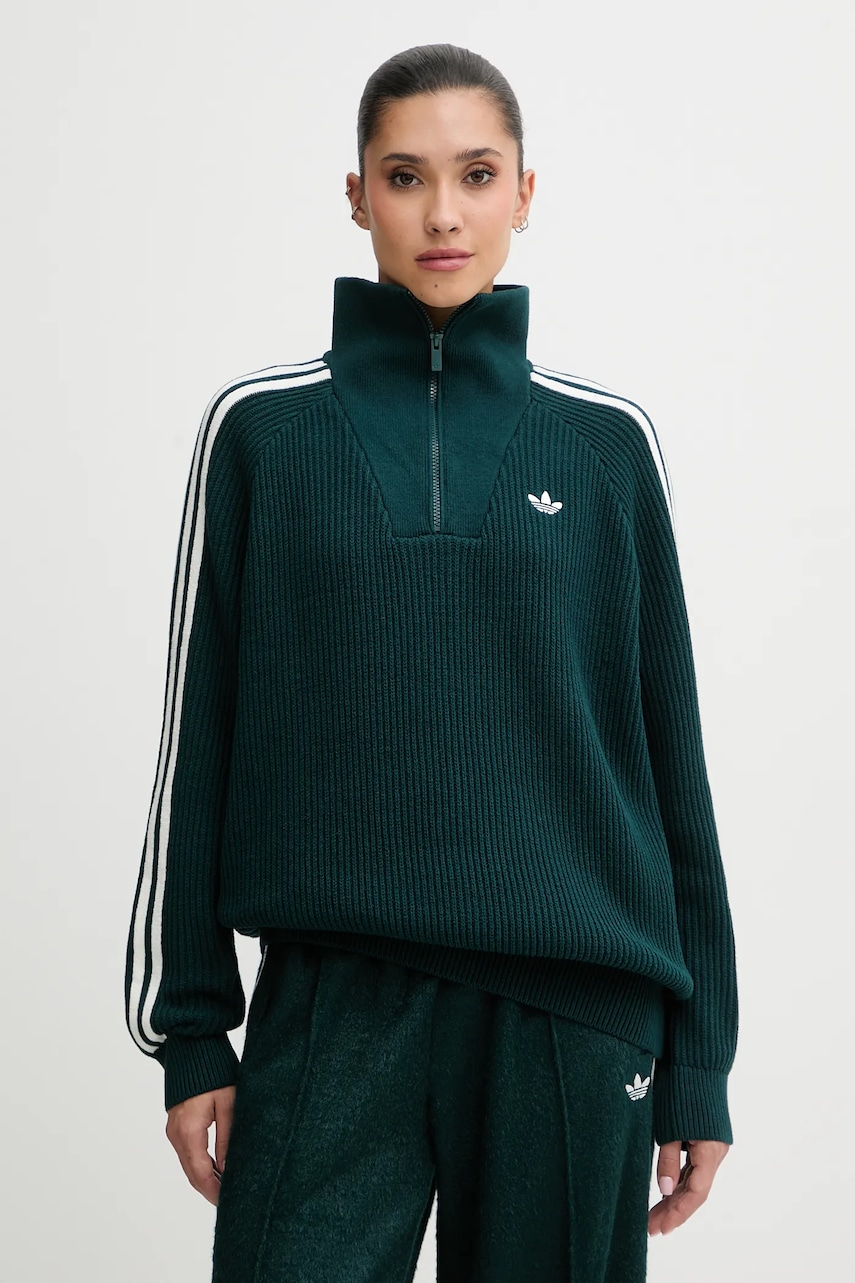 Mikina adidas Originals Funnel dámská, zelená barva, s aplikací, KR7653