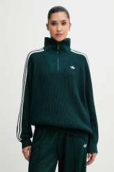 Mikina adidas Originals Funnel dámská, zelená barva, s aplikací, KR7653