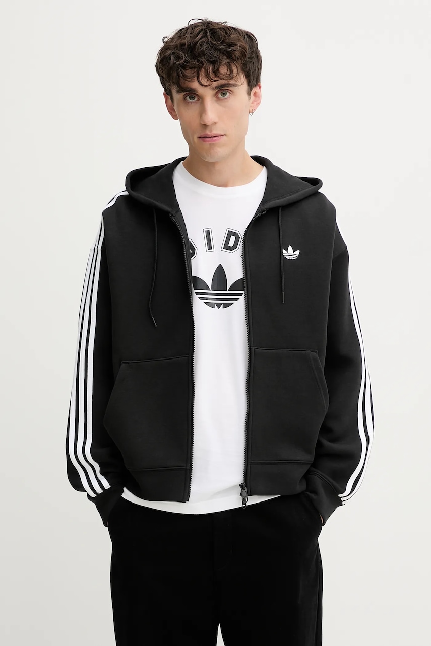 Mikina adidas Originals Spacer Hoodie pánská, černá barva, s kapucí, s aplikací, JX1507