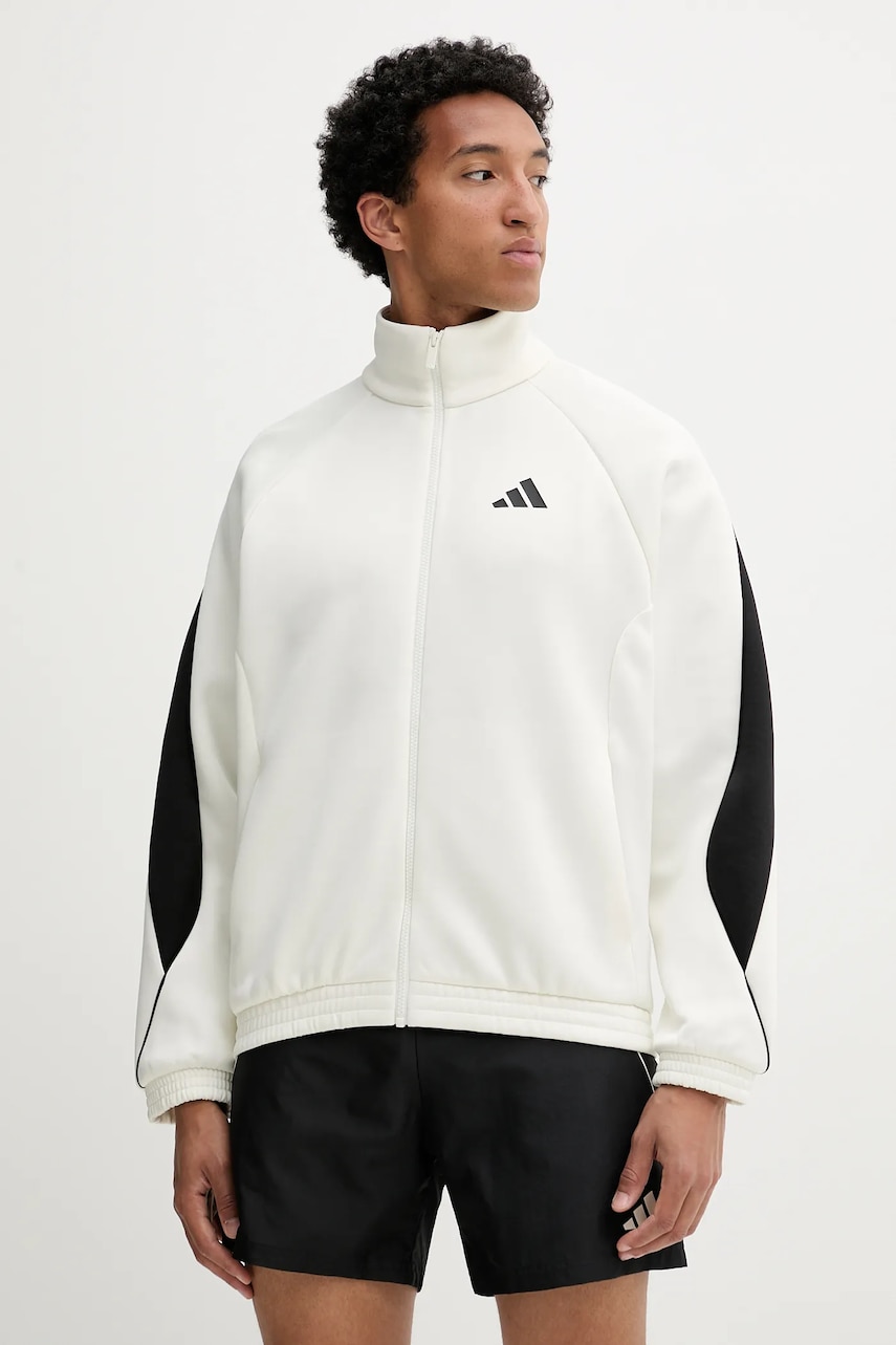 Mikina adidas Stadium pánská, béžová barva, vzorovaná, JX5618