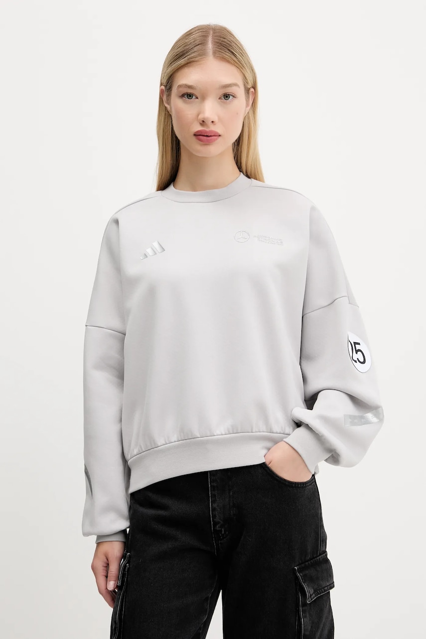 Mikina adidas x Mercedes dámská, šedá barva, s potiskem, JW3480