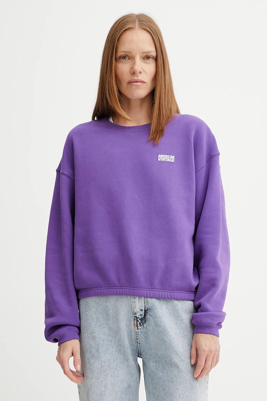 Mikina American Vintage dámská, fialová barva, s potiskem, IZU03A