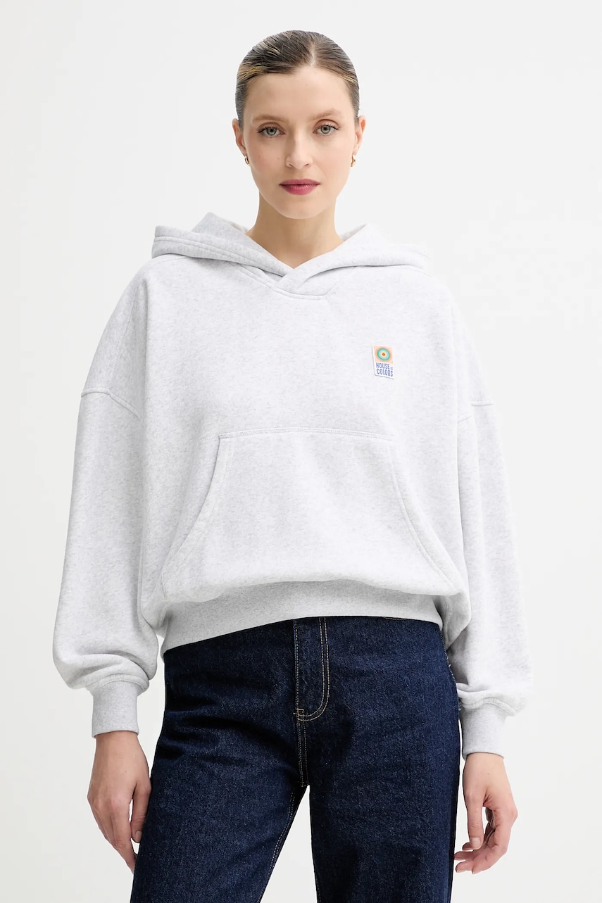 Mikina American Vintage dámská, šedá barva, s kapucí, melanžová, BAP03C
