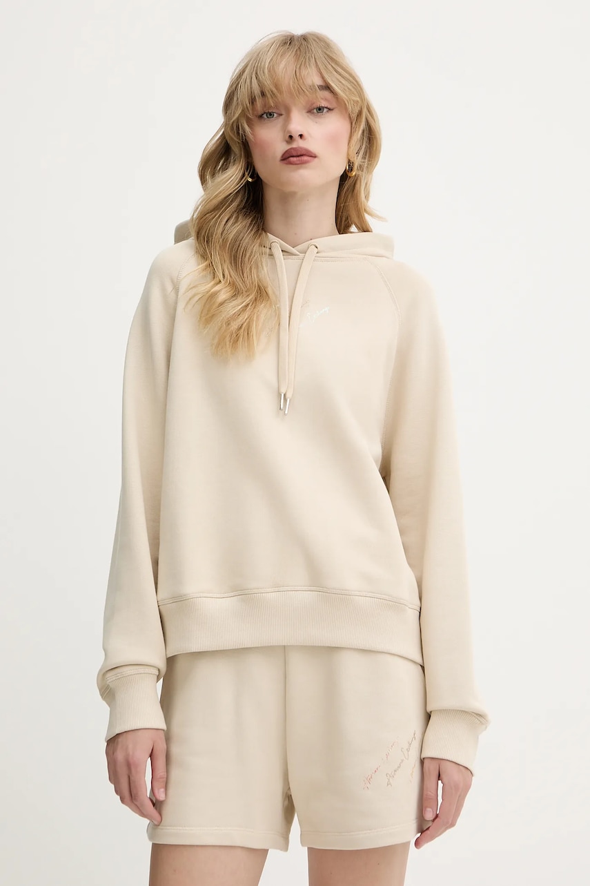 Mikina Armani Exchange dámská, béžová barva, s kapucí, s aplikací, XW000157 AF11852
