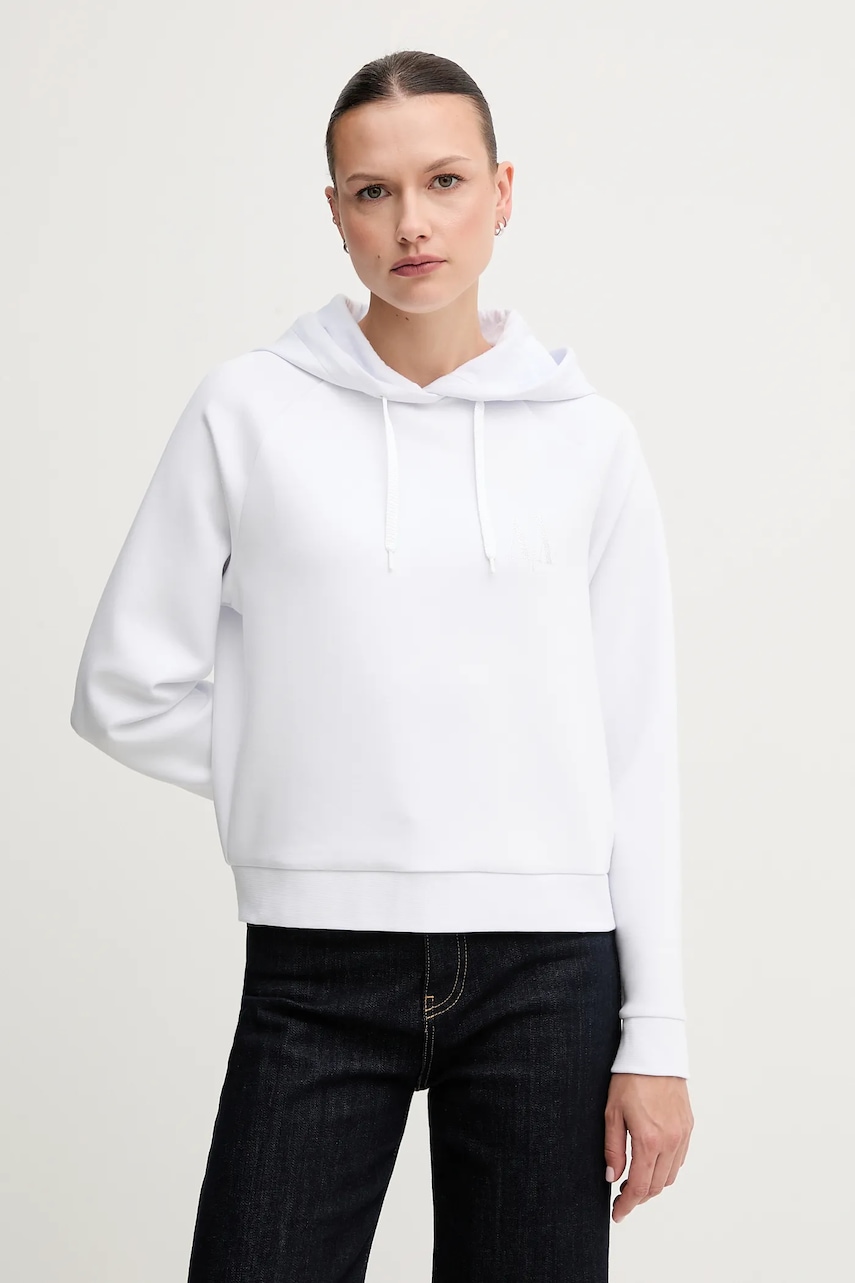 Mikina Armani Exchange dámská, bílá barva, s kapucí, hladká, XW000827 AF13397