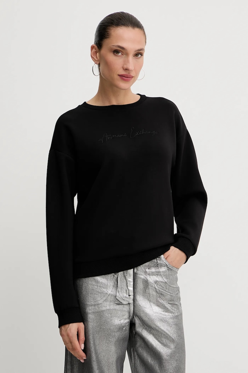 Mikina Armani Exchange dámská, černá barva, s aplikací, XW000835 AF13397