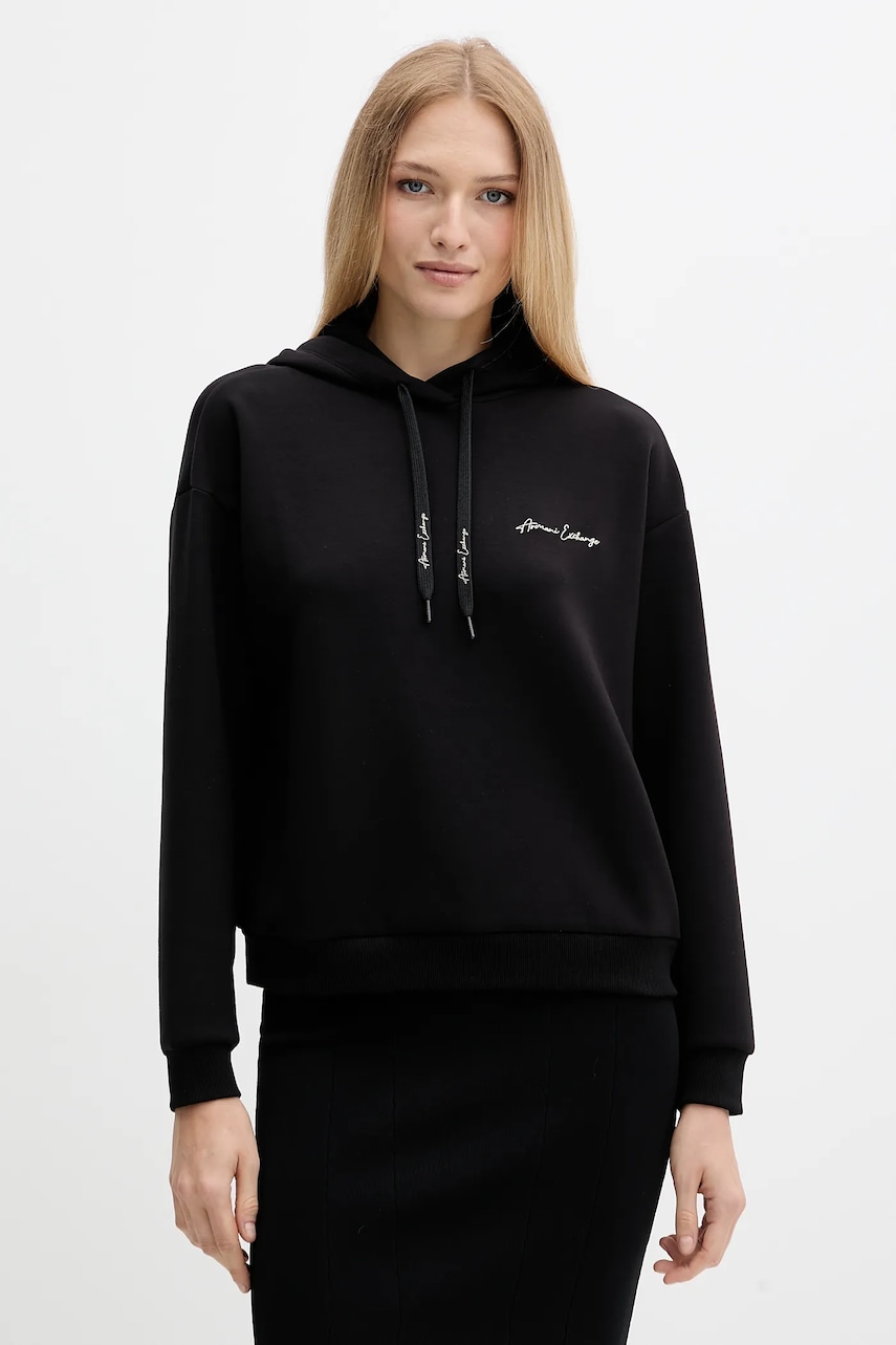 Mikina Armani Exchange dámská, černá barva, s kapucí, hladká, XW000836 AF13397