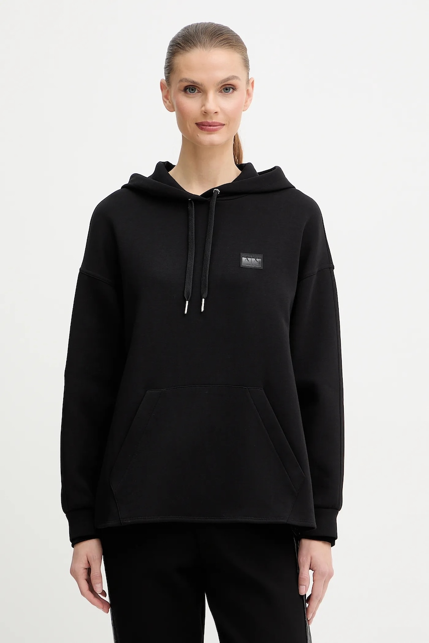 Mikina Armani Exchange dámská, černá barva, s kapucí, hladká, XW000987 AF10818