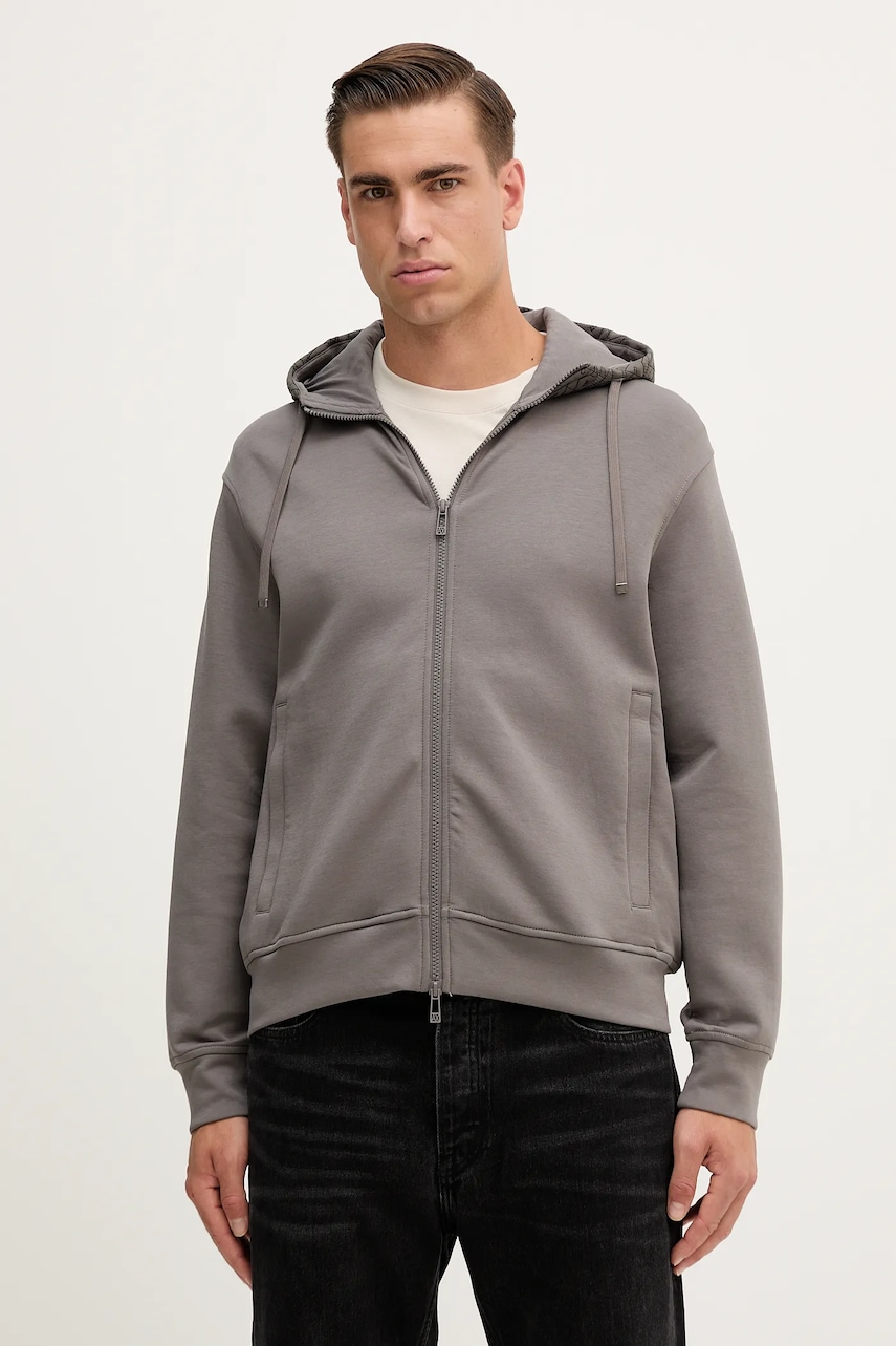 Mikina Armani Exchange pánská, šedá barva, s kapucí, hladká, XM001891 AF10818