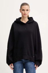 Mikina BOSS Essaga dámská, černá barva, s kapucí, hladká, 50550339