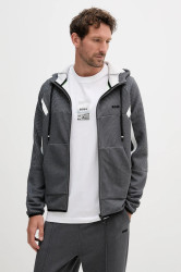 Mikina BOSS Green FZ Hoodie TL pánská, šedá barva, s kapucí, vzorovaná, 50543130