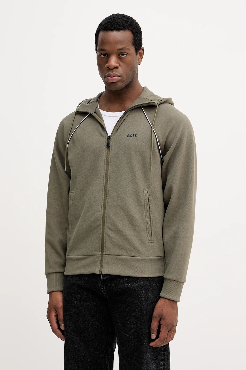 Mikina BOSS Green SW_Join Saggy pánská, zelená barva, s kapucí, hladká, 50553575