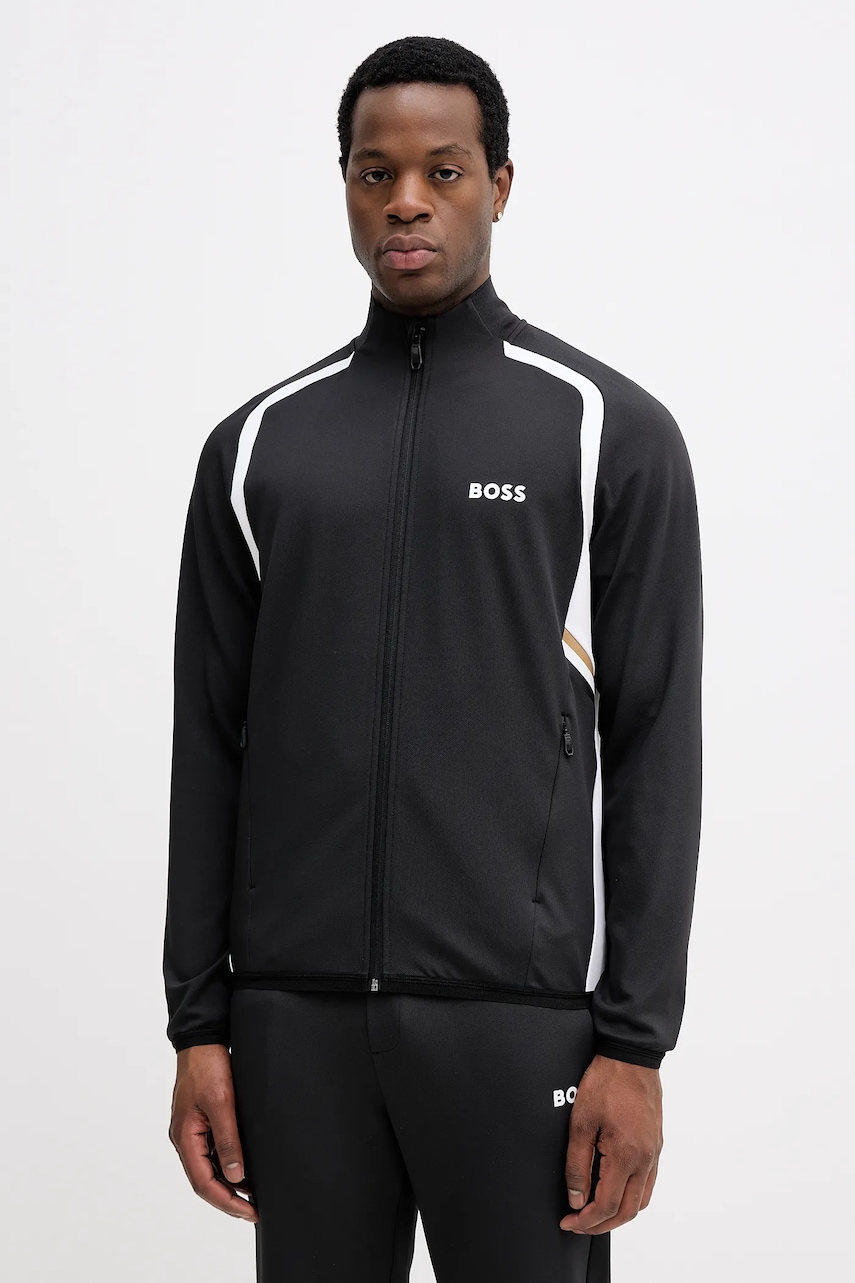 Mikina BOSS Green SW_TOC Spin FZ pánská, černá barva, vzorovaná, 50554402