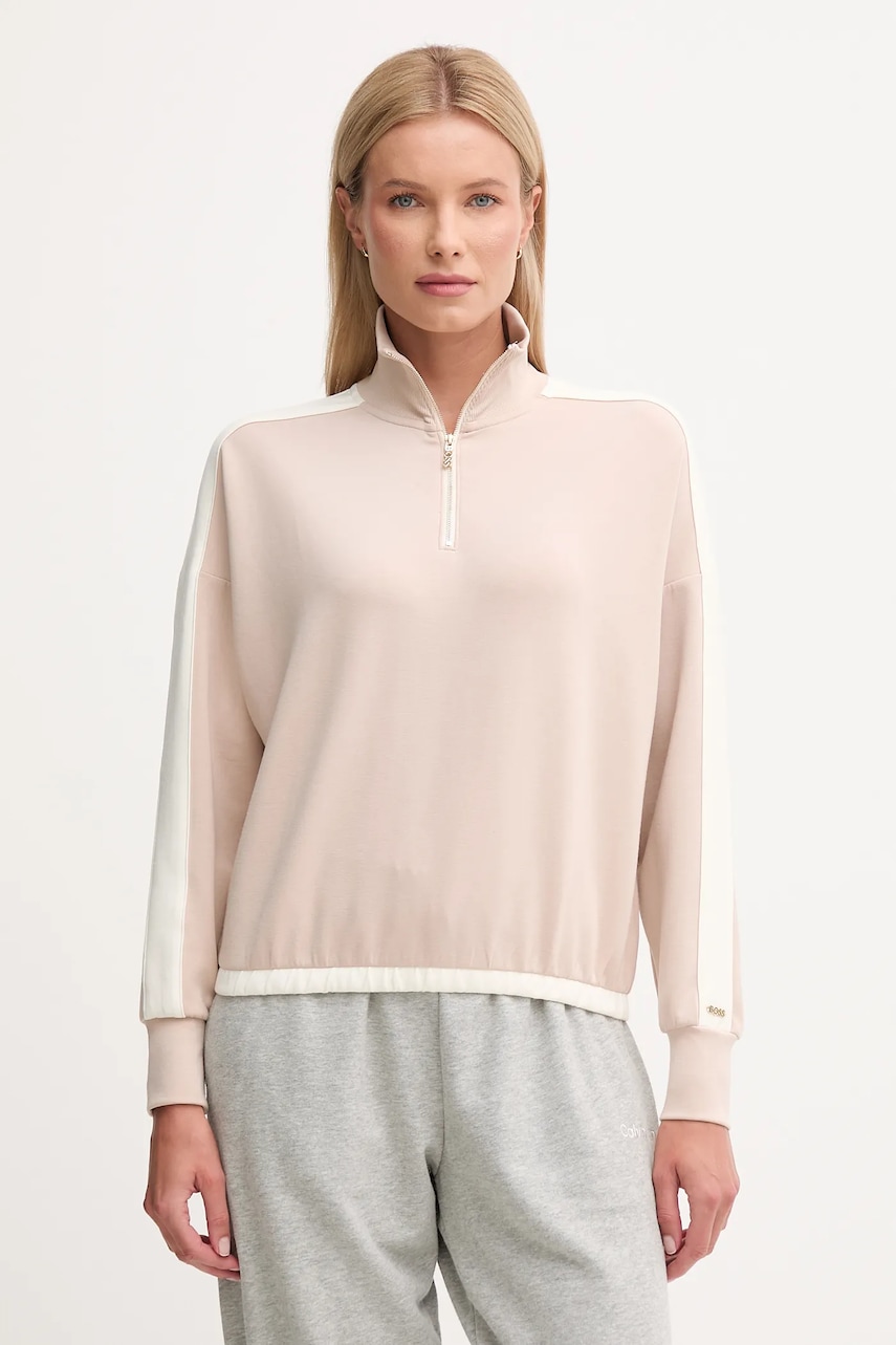 Mikina BOSS Twin_Sweatshirt dámská, béžová barva, hladká, 50550718