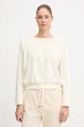 Mikina BOSS Velour_Sweatshirt dámská, béžová barva, hladká, 50550724