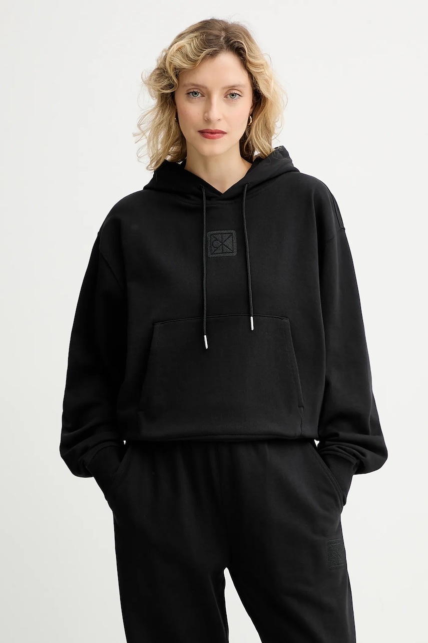 Mikina Calvin Klein dámská, černá barva, s kapucí, hladká, LV044D204G