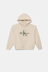 Mikina Calvin Klein Jeans béžová barva, s kapucí, hladká, IB0IB02524