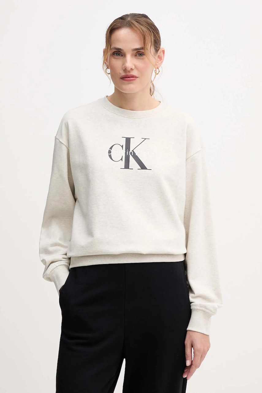 Mikina Calvin Klein Jeans dámská, béžová barva, s potiskem, LV047B234G