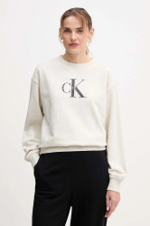 Mikina Calvin Klein Jeans dámská, béžová barva, s potiskem, LV047B234G