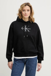 Mikina Calvin Klein Jeans dámská, černá barva, s kapucí, hladká, LV047E221G