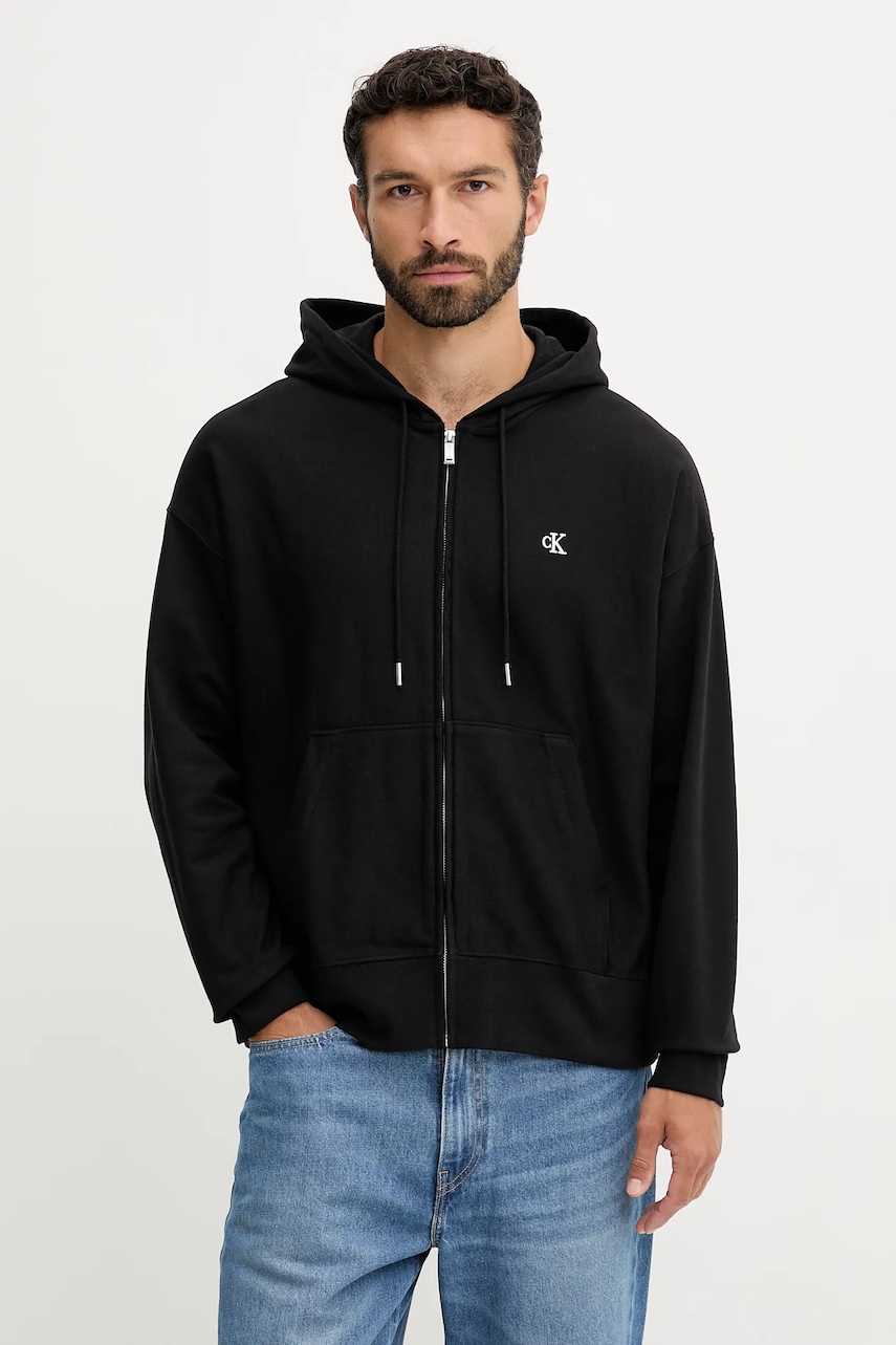 Mikina Calvin Klein Jeans pánská, černá barva, s kapucí, hladká, LV04RD232G