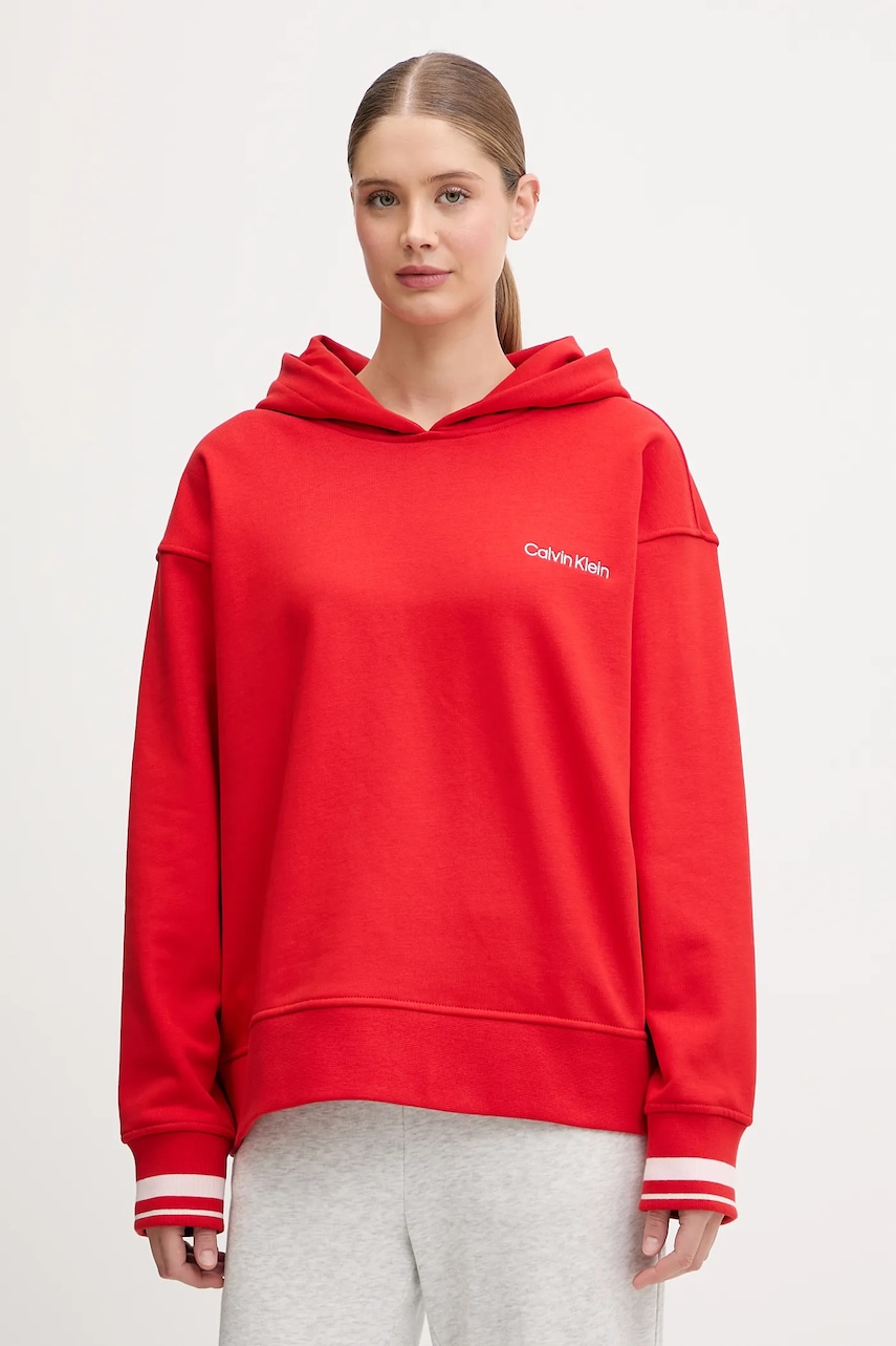 Mikina Calvin Klein Performance dámská, červená barva, s kapucí, hladká, LVGWF5W309