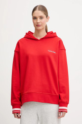 Mikina Calvin Klein Performance dámská, červená barva, s kapucí, hladká, LVGWF5W309