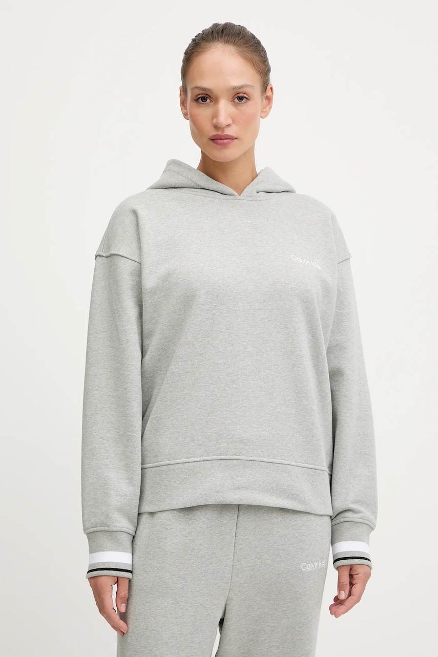 Mikina Calvin Klein Performance dámská, šedá barva, s kapucí, hladká, LVGWF5W309