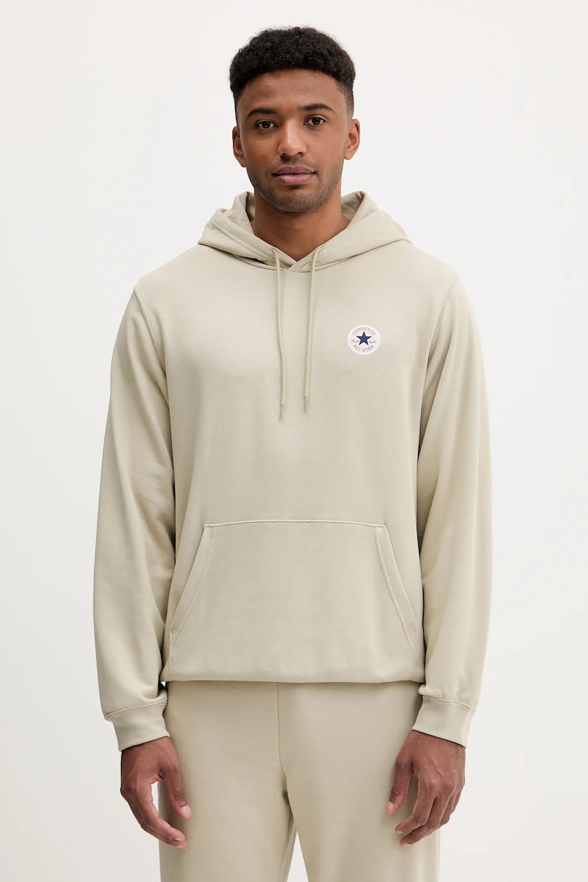 Mikina Converse béžová barva, s kapucí, hladká, 10026983-A11