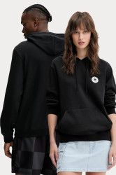 Mikina Converse černá barva, s kapucí, hladká, 10026983-A01